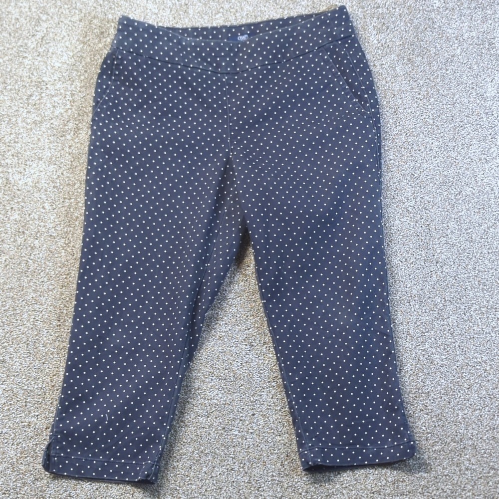 Chaps Pants Women Medium Blue Polka Dot Cropped Pull On CW13CA301 Stretch